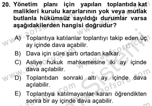 Bina ve Site Yöneticiliği Dersi 2023 - 2024 Yılı (Vize) Ara Sınav Soruları 20. Soru