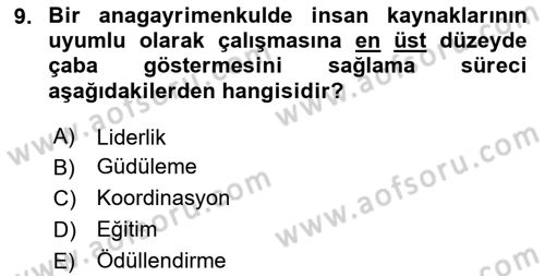 Bina ve Site Yöneticiliği Dersi 2023 - 2024 Yılı (Vize) Ara Sınav Soruları 9. Soru