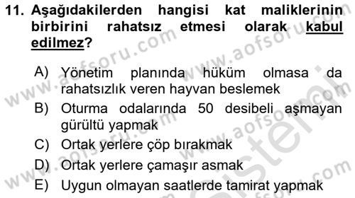 Bina ve Site Yöneticiliği Dersi 2023 - 2024 Yılı (Final) Dönem Sonu Sınav Soruları 11. Soru