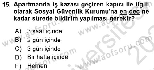 Bina ve Site Yöneticiliği Dersi 2023 - 2024 Yılı (Final) Dönem Sonu Sınav Soruları 15. Soru