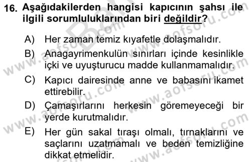 Bina ve Site Yöneticiliği Dersi 2023 - 2024 Yılı (Final) Dönem Sonu Sınav Soruları 16. Soru