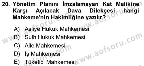 Bina ve Site Yöneticiliği Dersi 2023 - 2024 Yılı (Final) Dönem Sonu Sınav Soruları 20. Soru