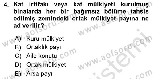 Bina ve Site Yöneticiliği Dersi 2023 - 2024 Yılı (Final) Dönem Sonu Sınav Soruları 4. Soru