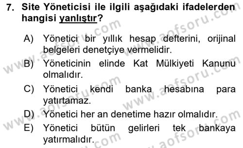 Bina ve Site Yöneticiliği Dersi 2023 - 2024 Yılı (Final) Dönem Sonu Sınav Soruları 7. Soru