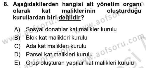 Bina ve Site Yöneticiliği Dersi 2023 - 2024 Yılı (Final) Dönem Sonu Sınav Soruları 8. Soru