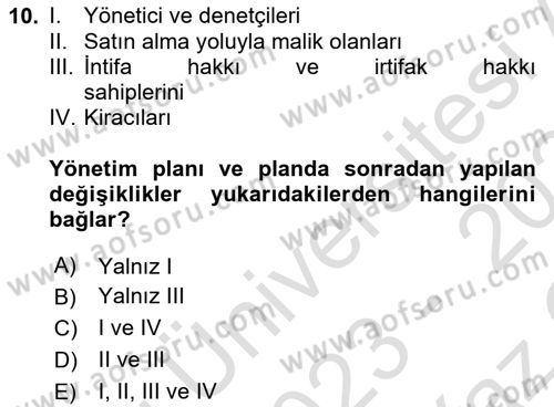 Bina ve Site Yöneticiliği Dersi 2023 - 2024 Yılı Yaz Okulu Sınav Soruları 10. Soru