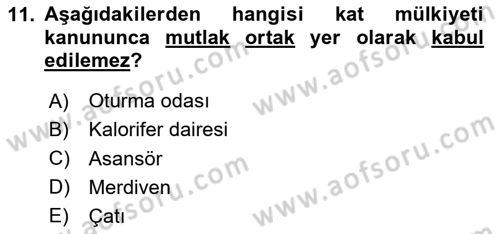 Bina ve Site Yöneticiliği Dersi 2023 - 2024 Yılı Yaz Okulu Sınav Soruları 11. Soru