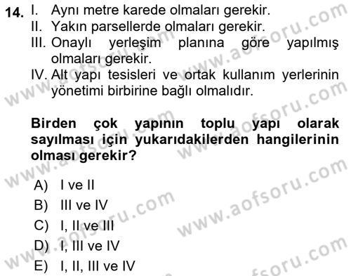Bina ve Site Yöneticiliği Dersi 2023 - 2024 Yılı Yaz Okulu Sınav Soruları 14. Soru