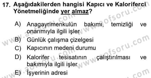 Bina ve Site Yöneticiliği Dersi 2023 - 2024 Yılı Yaz Okulu Sınav Soruları 17. Soru