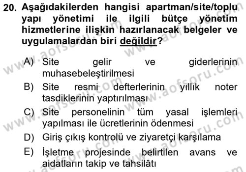 Bina ve Site Yöneticiliği Dersi 2023 - 2024 Yılı Yaz Okulu Sınav Soruları 20. Soru