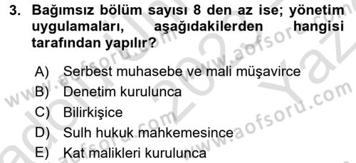 Bina ve Site Yöneticiliği Dersi 2023 - 2024 Yılı Yaz Okulu Sınav Soruları 3. Soru
