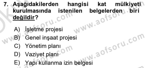 Bina ve Site Yöneticiliği Dersi 2023 - 2024 Yılı Yaz Okulu Sınav Soruları 7. Soru
