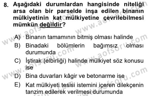 Bina ve Site Yöneticiliği Dersi 2023 - 2024 Yılı Yaz Okulu Sınav Soruları 8. Soru