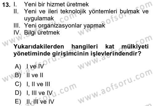 Bina ve Site Yöneticiliği Dersi 2024 - 2025 Yılı (Vize) Ara Sınav Soruları 13. Soru