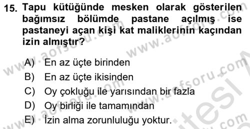 Bina ve Site Yöneticiliği Dersi 2024 - 2025 Yılı (Vize) Ara Sınav Soruları 15. Soru