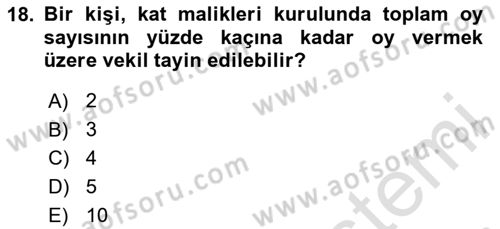 Bina ve Site Yöneticiliği Dersi 2024 - 2025 Yılı (Vize) Ara Sınav Soruları 18. Soru