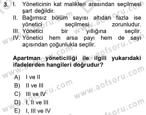 Bina ve Site Yöneticiliği Dersi 2024 - 2025 Yılı (Vize) Ara Sınav Soruları 3. Soru