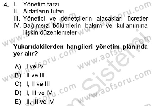 Bina ve Site Yöneticiliği Dersi 2024 - 2025 Yılı (Vize) Ara Sınav Soruları 4. Soru