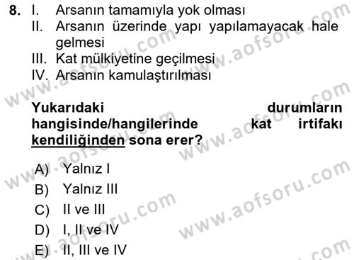 Bina ve Site Yöneticiliği Dersi 2024 - 2025 Yılı (Vize) Ara Sınav Soruları 8. Soru