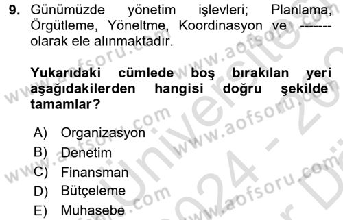 Bina ve Site Yöneticiliği Dersi 2024 - 2025 Yılı (Vize) Ara Sınav Soruları 9. Soru