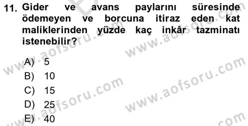 Bina ve Site Yöneticiliği Dersi 2024 - 2025 Yılı (Final) Dönem Sonu Sınav Soruları 11. Soru