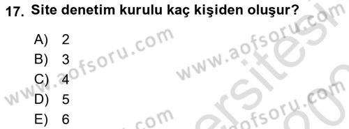 Bina ve Site Yöneticiliği Dersi 2024 - 2025 Yılı (Final) Dönem Sonu Sınav Soruları 17. Soru