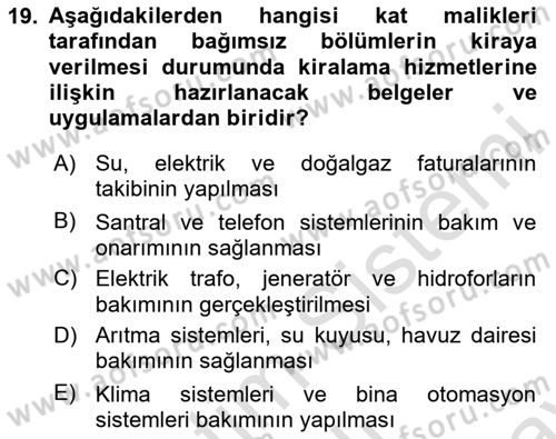 Bina ve Site Yöneticiliği Dersi 2024 - 2025 Yılı (Final) Dönem Sonu Sınav Soruları 19. Soru