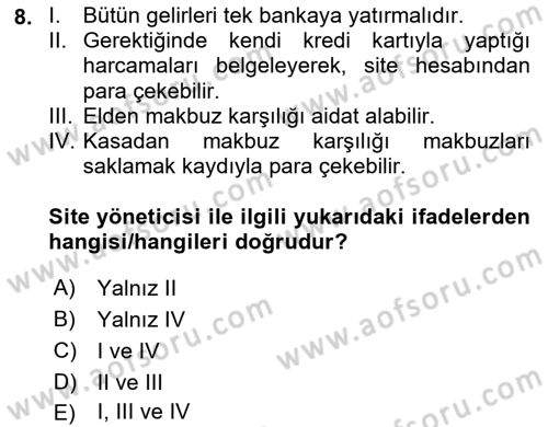 Bina ve Site Yöneticiliği Dersi 2024 - 2025 Yılı (Final) Dönem Sonu Sınav Soruları 8. Soru