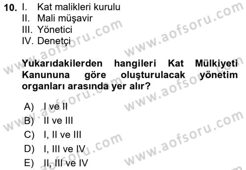 Bina ve Site Yöneticiliği Dersi 2024 - 2025 Yılı Yaz Okulu Sınav Soruları 10. Soru