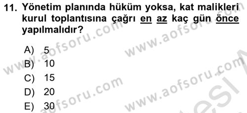 Bina ve Site Yöneticiliği Dersi 2024 - 2025 Yılı Yaz Okulu Sınav Soruları 11. Soru
