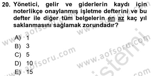 Bina ve Site Yöneticiliği Dersi 2024 - 2025 Yılı Yaz Okulu Sınav Soruları 20. Soru