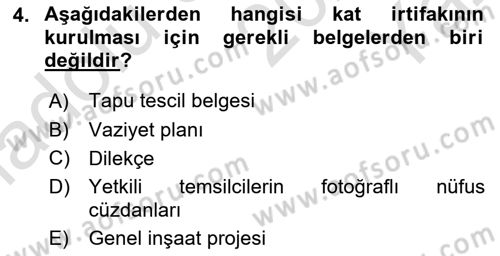 Bina ve Site Yöneticiliği Dersi 2024 - 2025 Yılı Yaz Okulu Sınav Soruları 4. Soru