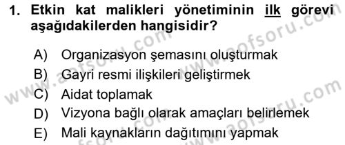 Bina ve Site Yöneticiliği Dersi 2025 - 2026 Yılı (Final) Dönem Sonu Sınav Soruları 1. Soru