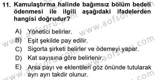 Bina ve Site Yöneticiliği Dersi 2025 - 2026 Yılı (Final) Dönem Sonu Sınav Soruları 11. Soru