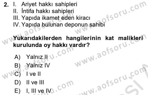 Bina ve Site Yöneticiliği Dersi 2025 - 2026 Yılı (Final) Dönem Sonu Sınav Soruları 2. Soru
