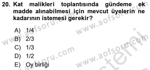 Bina ve Site Yöneticiliği Dersi 2025 - 2026 Yılı (Final) Dönem Sonu Sınav Soruları 20. Soru