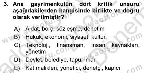 Bina ve Site Yöneticiliği Dersi 2025 - 2026 Yılı (Final) Dönem Sonu Sınav Soruları 3. Soru