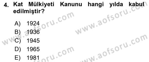 Bina ve Site Yöneticiliği Dersi 2025 - 2026 Yılı (Final) Dönem Sonu Sınav Soruları 4. Soru