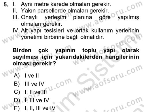 Bina ve Site Yöneticiliği Dersi 2025 - 2026 Yılı (Final) Dönem Sonu Sınav Soruları 5. Soru
