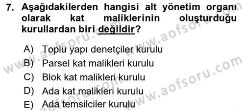 Bina ve Site Yöneticiliği Dersi 2025 - 2026 Yılı (Final) Dönem Sonu Sınav Soruları 7. Soru