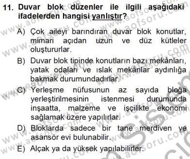 Bina ve Yapım Bilgisi Dersi 2012 - 2013 Yılı (Vize) Ara Sınav Soruları 11. Soru