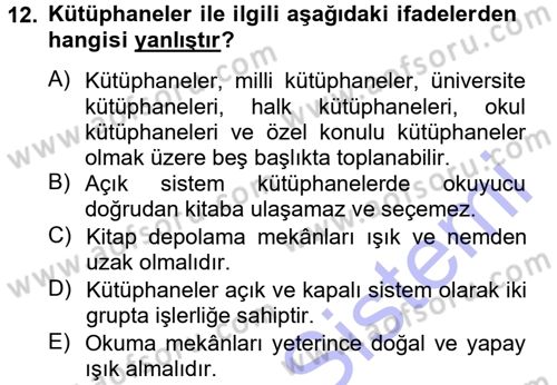 Bina ve Yapım Bilgisi Dersi Ara Sınavı Deneme Sınav Soruları 12. Soru