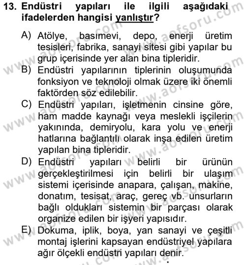 Bina ve Yapım Bilgisi Dersi Ara Sınavı Deneme Sınav Soruları 13. Soru