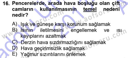 Bina ve Yapım Bilgisi Dersi Ara Sınavı Deneme Sınav Soruları 16. Soru