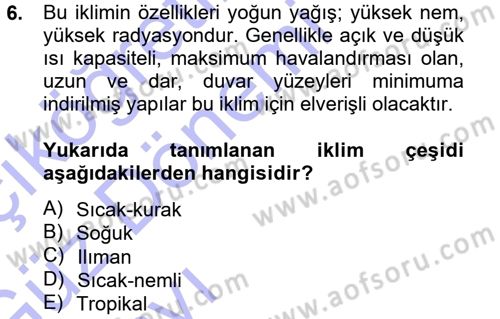 Bina ve Yapım Bilgisi Dersi Ara Sınavı Deneme Sınav Soruları 6. Soru