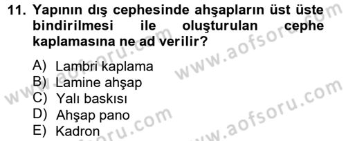 Bina ve Yapım Bilgisi Dersi 2014 - 2015 Yılı (Final) Dönem Sonu Sınav Soruları 11. Soru
