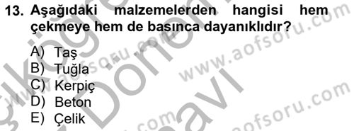 Bina ve Yapım Bilgisi Dersi 2014 - 2015 Yılı (Final) Dönem Sonu Sınav Soruları 13. Soru
