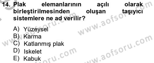 Bina ve Yapım Bilgisi Dersi 2014 - 2015 Yılı (Final) Dönem Sonu Sınav Soruları 14. Soru