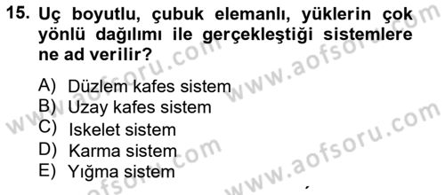 Bina ve Yapım Bilgisi Dersi 2014 - 2015 Yılı (Final) Dönem Sonu Sınav Soruları 15. Soru