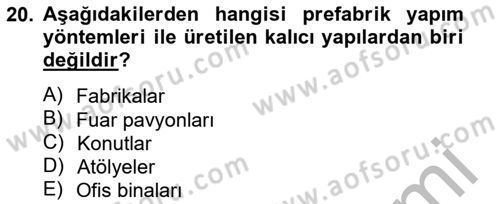 Bina ve Yapım Bilgisi Dersi 2014 - 2015 Yılı (Final) Dönem Sonu Sınav Soruları 20. Soru